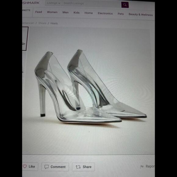 Good American Cinder-f*cking-rella Pointed Toe Pumps Clear Metallic Silver - Picture 2 of 5